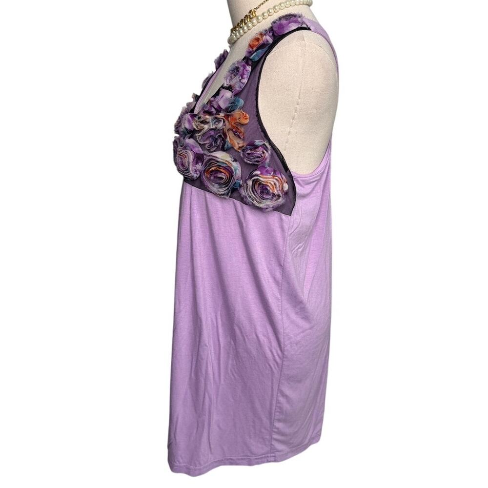 Seventh Avenue Y2K rosette flower long line tank top tunic purple size medium M - Picture 3 of 6